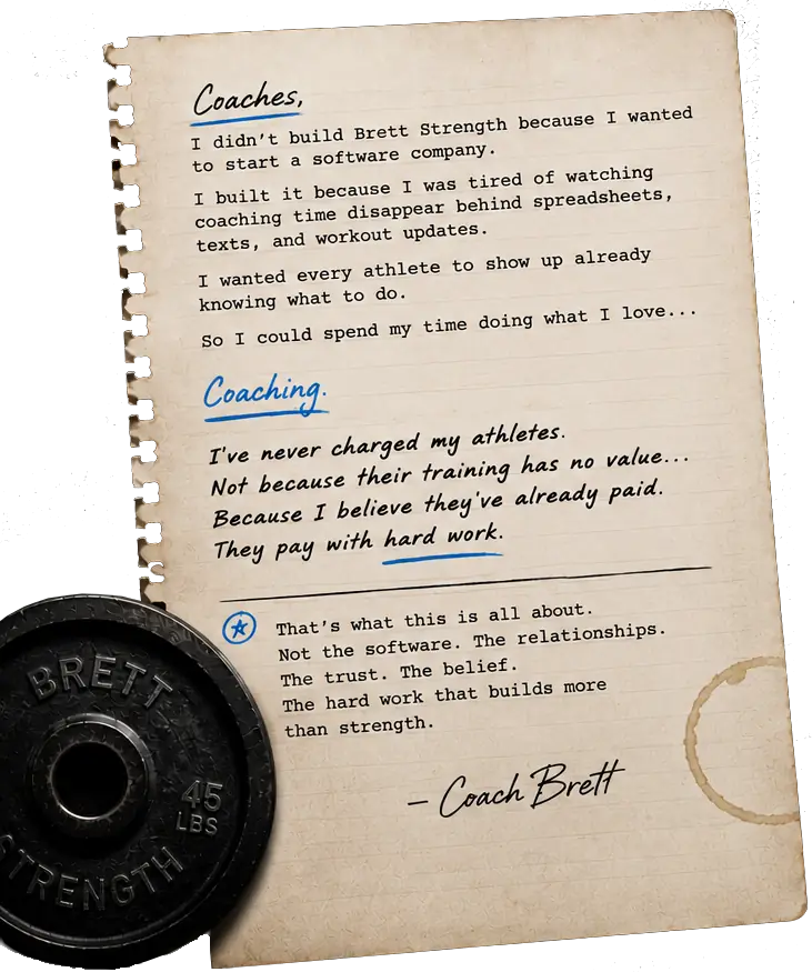 Coach Brett's note to coaches about why he built Brett Strength.
